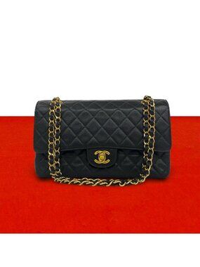 Chanel Quilted CC Logo Caviar Leather 2-Way Shoulder Bag Pochette Black